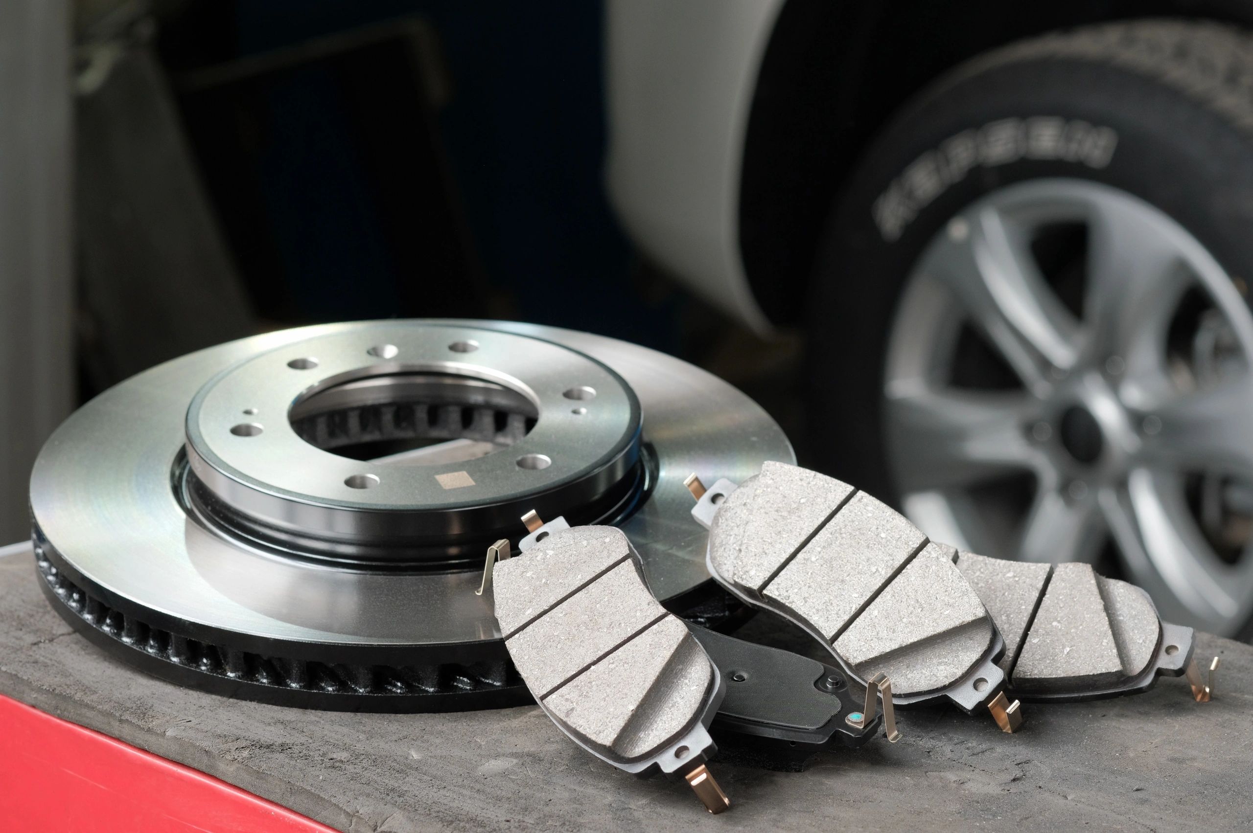 Brake discs and pads prepared for vehicle repair